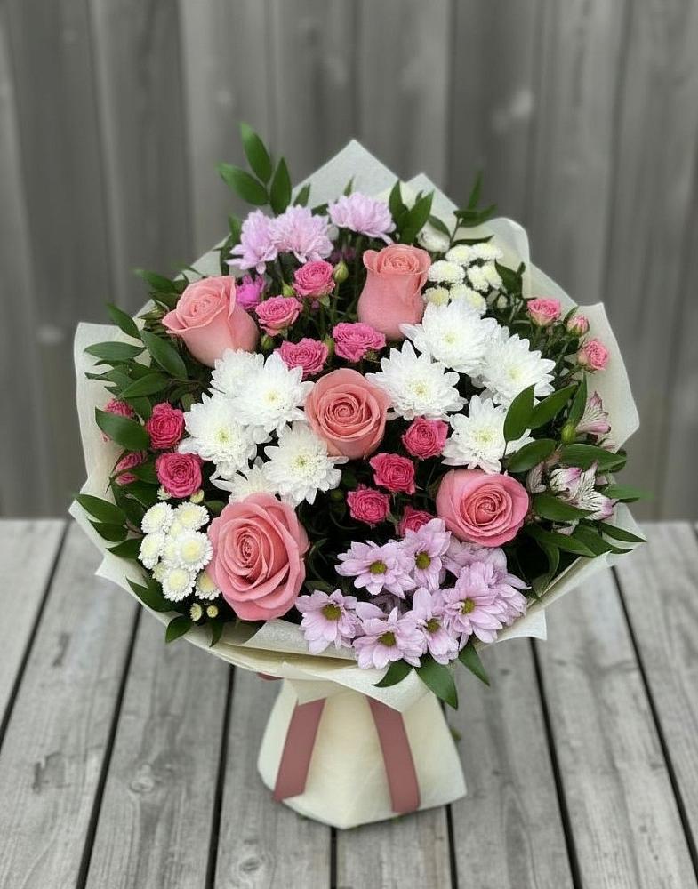 Букет цветов из: Альстромерии, Гвоздики, Розы и Хризантемы в Подколодновке