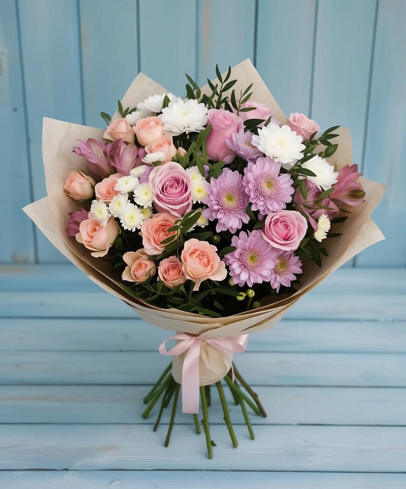 Букет цветов из: Хризантемы, Розы и Альстромерии в Подколодновке