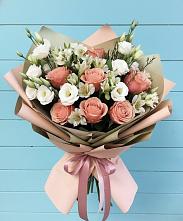 Букет цветов из:  Розы, Альстромерии и Лизиантусы в Подколодновке