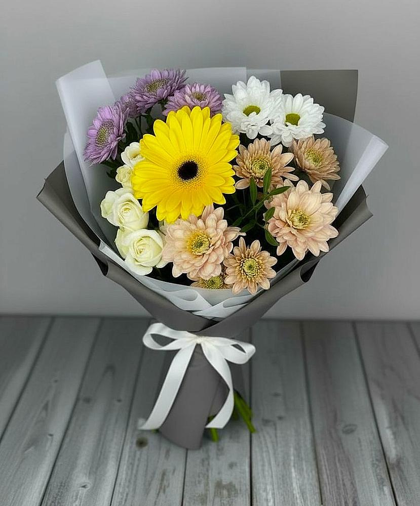Букет цветов из: Розы, Герберы и Хризантемы в Подколодновке