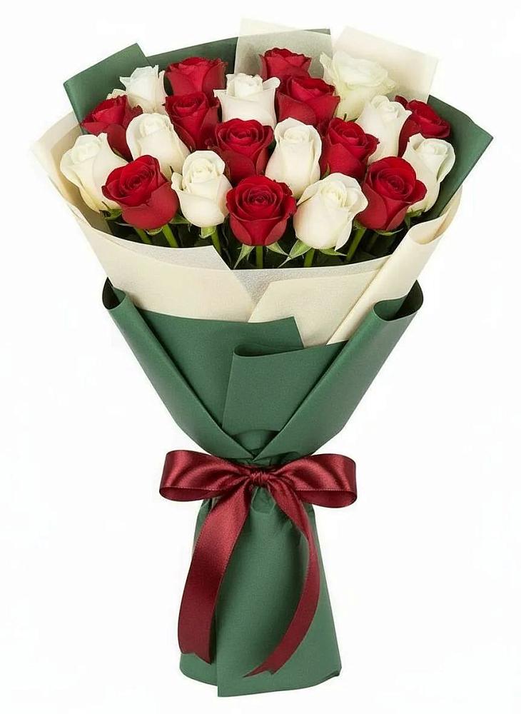 Букет Микс из красных и белых роз в Подколодновке