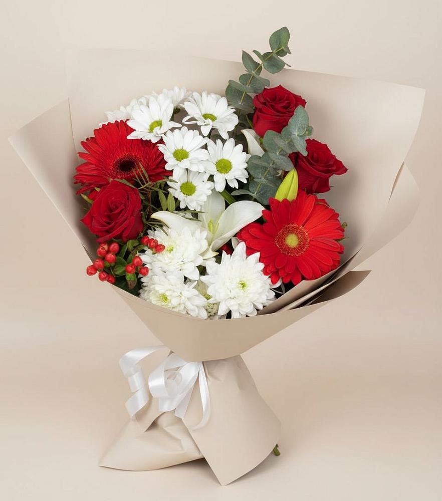 Букет цветов из: Розы, Хризантемы, Герберы и Лилии в Подколодновке