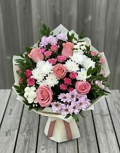 Букет цветов из:  Альстромерии, Гвоздики, Розы и Хризантемы в Подколодновке