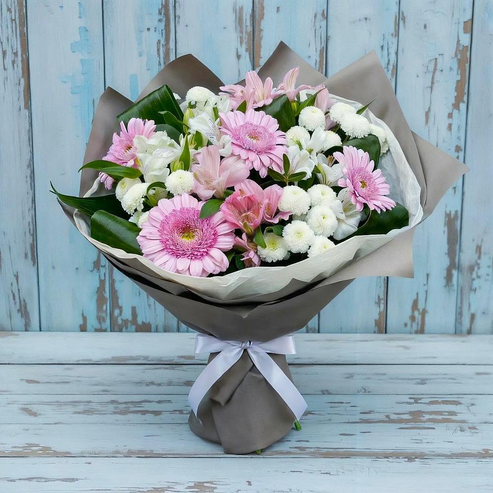 Букет цветов из: Герберы, Альстромерии и Хризантемы в Подколодновке