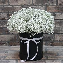Цветочная композиция из Гипсофила в шляпной коробке в Подколодновке